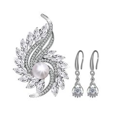 PRICES MAY VARY. 【Brooches Pin Set Creative Design】: White Pearl & Austrian Crystal Rhinestones Beautiful Brooch Pin, Silver Classic Earrings featuring Austrian Crystal Rhinestones in four-prong basket settings set in sterling silver. reveals brilliant shine and a meticulous cut, absolutely very bright and sparkly.Brooch Pins Earrings Jewelry Sets are Perfect Match Make you more charming every day.sterling silver brooch pins for women. 【Christmas Pins and Brooches for Women】: It for your clothes Silver Clip-on Earrings With Rhinestones For Formal Occasions, Silver Rhinestone Drop Clip-on Earrings, White Cubic Zirconia Drop Clip-on Earrings, Glamorous Silver Clip-on Earrings With Rhinestones, White Sterling Silver Pearl Drop Clip-on Earrings, Pins Earrings, Pins And Brooches, Mothers Day Jewelry, Sparkly Christmas