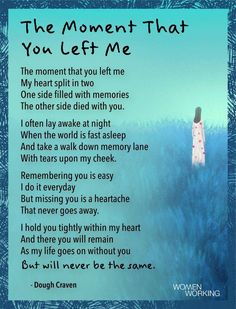 the moment that you left me poem on blue background with an image of a person standing in