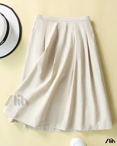 Zlily - Academy Style Cotton and Linen A-Line Skirt Non-stretch Beige Pleated Skirt For Summer, Beige Non-stretch Pleated Skirt For Summer, Summer Cream Pleated Skirt In Relaxed Fit, Cream Pleated Skirt With Relaxed Fit For Summer, Beige Relaxed Pleated Summer Skirt, Cream Midi Pleated Skirt For Summer, Summer Beige Relaxed Pleated Skirt, Summer Midi Cream Pleated Skirt, Beige Relaxed Pleated Skirt For Summer