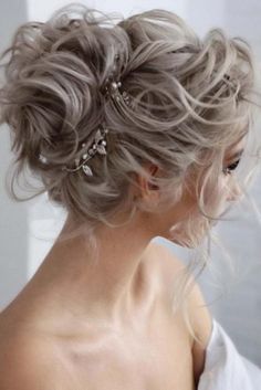 Romantic Updos For Medium Length Hair, Gray Hair Wedding Hairstyles, Gray Hair Wedding Styles, Wedding Hairstyles For Older Brides Over 50, Wedding Hair For Mom Of Bride, Messy High Updo Wedding, Messy Up Dos For Medium Hair, Updos For Medium Length Hair With Bangs, Hair Upstyles Wedding