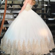 White Quinceanera Dress With Gold Accents Quinceanera Dresses White And Gold, Quinceanera Dresses White, White Quinceanera Dress, White Quinceanera Dresses, Quinceanera Dress, Xs Dresses, Quinceanera Dresses, Quinceanera, Dresses Xs