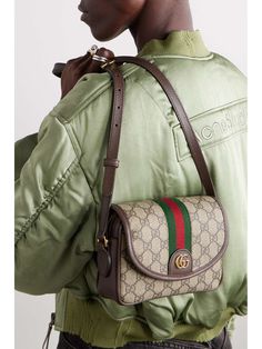 GUCCI Ophidia leather-trimmed printed coated-canvas shoulder bag | NET-A-PORTER Gucci Crossbody Bag Outfit, Gucci Bags Handbags, Mens Leather Accessories, Unique Handbag, Gucci Crossbody Bag, Gucci Brand, Gucci Tote Bag, Gucci Ophidia, Gucci Crossbody