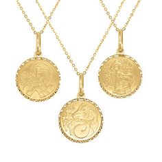 Ross-Simons - Pisces - Italian 14kt Yellow Gold Zodiac Coin Pendant Necklace. 16". From Italy, our ultra-stylish necklace pays tribute to the unique power of your zodiac sign! Finely crafted in satin and polished 14kt yellow gold, this coin pendant features the fish -- Pisces zodiac sign for February 19 through March 20 birthdays. Suspends from a rope chain that includes a 2" extender. Perfect for layered looks and makes such a thoughtful, chic gift. Springring clasp, 14kt yellow gold zodiac coi Zodiac Sign For September, February Zodiac Sign, Penny Jewelry, Italian Necklace, Water Bearer, Sagittarius Zodiac, Detailed Necklace, Coin Pendant Necklace, December 21