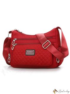 BirdinBag - Fashionable Waterproof Nylon Crossbody Bag for Women - Stylish Shoulder Bag with Messenger Function Red Functional Bag With Zipper Pocket, Functional Red Bag With Zipper Pocket, Functional Red Bag With Cell Phone Pocket, Versatile Red Bags With Zipper Pocket, Red Crossbody Bag For Outdoor, Functional Red Shoulder Bag, Large Capacity Red Nylon Shoulder Bag, Red Nylon Bags With Removable Pouch, Red Nylon Bag With Removable Pouch