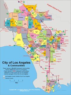 a map of los angeles and the surrounding area with all its major cities, roads, and parks