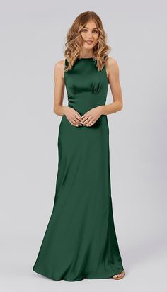 Green|Kennedy Blue Monica Satin Bridesmaid Dress Elegant Dresses Satin, Maxi Dress High Neck, Aw Bridal Bridesmaid, Satin Elegant Dress, Classic Bridesmaid Dresses, Formal Gowns Elegant, Scoop Neck Bridesmaid Dress, High Neck Bridesmaid Dresses, Classic Bridesmaids Dresses