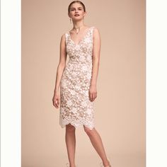 Part Of A Special Collection From Bhldn. Subtly Sequined Floral Embroidery Bedecks A Chic Nude Sheath With V-Neckline And Scalloped Hem. Never Worn. Brand New Without Tags. Care And Content Back Zip Polyester Professionally Clean Imported Size & Fit Fits Large To Size, Take A Full Size Smaller Than Normal. Feminine Dresses With Scalloped Lace And Fitted Bodice, Formal V-neck Dress With Delicate Lace, Midi Dress With Scalloped Lace And Fitted Bodice, Elegant Spring Dresses With Scalloped Lace, Elegant Scalloped Lace Dresses For Spring, Formal Fitted Midi Dress With Delicate Lace, Formal Sleeveless Dress With Delicate Lace, Elegant Cocktail Dress With Delicate Lace, Elegant Delicate Lace Cocktail Dress