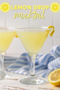 two glasses filled with lemon drop mock cocktail