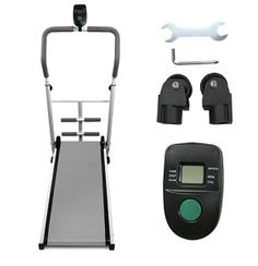 the treadmill is equipped with an electronic scale and two different attachments for each machine