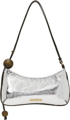 Crinkled leather shoulder bag in silver tone. · Piping throughout · Wooden beads at adjustable shoulder strap · Logo hardware at face · Zip closure · Card slot at interior · Cotton twill lining · Logo-engraved gold-tone hardware · H5.5 x W10.5 x D1 Part of the La Casa collection. Supplier color: Silver Silver Designer Bag, Silver Leather Hobo Shoulder Bag, Silver Hobo Bag With Silver-tone Hardware For Evening, Silver Leather Shoulder Bag With Detachable Handle, Silver Leather Shoulder Bag With Adjustable Strap, Rectangular Silver Leather Hobo Bag, Luxury Silver Hobo Shoulder Bag, Silver Rectangular Shoulder Bag With Textured Leather, Silver Textured Leather Rectangular Shoulder Bag