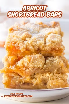 apricot shortbread bars stacked on top of each other