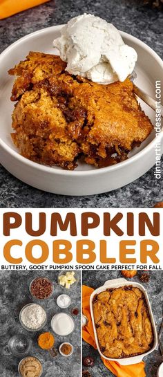 pumpkin cobbler recipe with text overlay