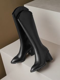 Vanessa's Women Knee High Boots High Quality Genuine Leather Motorcycle Boots - Black,6 Winter High Ankle Faux Leather Heeled Boots, Knee-high Business Boots For Fall, Wide Calf Boots For Business In Winter, Formal Pointed Toe Martin Boots For Winter, Winter Heeled Boots With Padded Heel And Round Toe, Winter Round Toe Heeled Boots With Padded Heel, High Heel Faux Leather Boots For Fall, Winter Faux Leather Heeled Boots With Pointed Toe, Winter Faux Leather Heeled Boots With Reinforced Heel