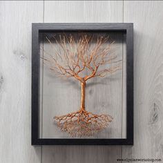 a tree with its roots in a shadow box