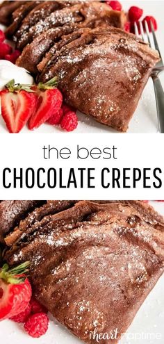 the best chocolate crepes with strawberries and powdered sugar on top are ready to be eaten