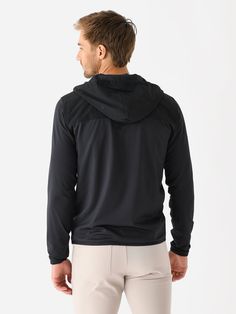 DESCRIPTION:A full-zip hoodie made from soft stretch knit fabric with nylon overlays and a moisture-wicking finish.FEATURES:Attached HoodAdjustable DrawstringsSide Zip PocketsFull Zip Closure4-Way StretchMoisture-WickingKnit Fabrication88% Recycled Polyester, 12% ElastaneActive FitModel is wearing size Medium jacket.Ink, Black: Model's Measurements: Height: 6'2" | Waist: 32" | Inseam: 33" | Collar: 15.5" | Sleeve: 35" | Suit: 40L Moisture-wicking Sportswear Fleece Jacket For Sports, Technical Black Moisture-wicking Outerwear, Black Technical Moisture-wicking Outerwear, Saint Bernard, Full Zip Hoodie, Zip Hoodie, Moisture Wicking, Knitted Fabric, Knit Fabric