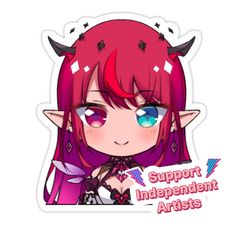 an anime character with red hair and horns on her head is shown in this sticker