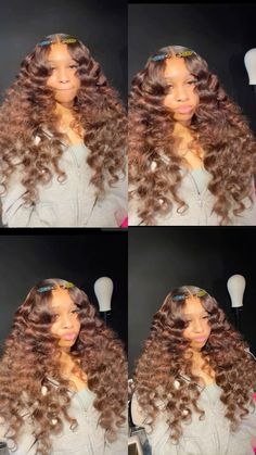 Crimps On Weave Side Part, Side Part Wig Crimps, Side Part Quick Weave Crimps, Crimped Brown Hair, Brown Wig With Crimps, Brown Wig Wand Curls, Brown Hair Shades, Hair Shades, Brown Wig