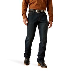 A modern take on a classic style. Comfortable and durable, our boot-cut M4 jean is relaxed through the waist, hip, and thigh for a fit that looks good on everyone. M4 Relaxed Blade Relentless Boot Cut Jeans | Product Features : 0 : Loop Lock® reinforces the back belt loop for extra durability, 1 : No-rub comfort inseam with flat construction, 2 : Yoke over panel construction, 3 : Heavy-duty zippers and hardware, 4 : Extra deep front pockets | Men's M4 Relaxed Blade Relentless Boot Cut Jeans in B Cotton Jeans With Five Pockets For Rodeo, Cotton Straight Leg Bottoms For Rodeo, Western Style Cotton Jeans In Medium Wash, Dark Wash Cotton Bottoms For Rodeo, Western Style Denim Blue Cotton Bottoms, Straight Leg Denim Blue Jeans For Rodeo, Cotton Straight Leg Jeans For Rodeo, Denim Jeans For Rodeo, Classic Jeans For Rodeo In Fall