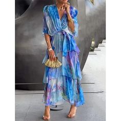 Season:Summer; Fabric:Polyester; Sleeve Length:Half Sleeve; Look After Me:Machine wash; Gender:Women's; Style:Formal,Elegant; Elasticity:Micro-elastic; Occasion:Date; Fit Type:Regular Fit; Dresses Type:A Line Dress; Pattern:Floral; Design:Ruffle,Print,Layered; Neckline:V Neck; Front page:FF; Listing Date:06/20/2024; Bust:; Length:; Waist:; Fit US Size:; Fit UK Size:; Fit EU Size:; Dress Length Type:Long Dress Maxi Dress; Print Type:Print Spring Floral Prints, Long Skirt Fashion, Print Chiffon Dress, Marine Uniform, Evening Dresses With Sleeves, Wedding Guest Dresses, Maxi Robes, Layer Dress, Long Summer Dresses