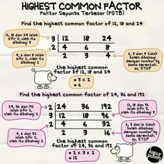 a sheet of paper with numbers and an image of a sheep in the center that says highest common factor