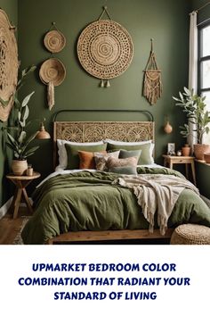 a bedroom with green walls and wooden flooring is featured in the article, up market bedroom color combination that radiant your standard of living