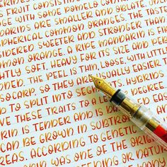 a red and black pen sitting on top of a piece of paper that has writing on it