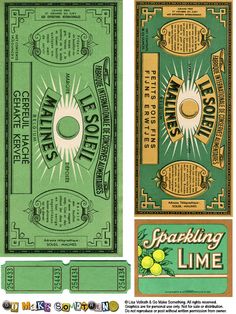 an old fashioned green and yellow advertisement for sparkling lime