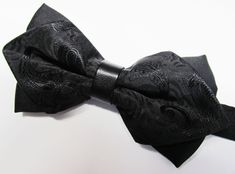 "Beautiful pre-tied and adjustable double tiered banded bow tie. Will adjust from 13\" through 20\" neck. Bow dimensions 2.5\" x 4.5\".   Always made by hand and to your special order. Weddings and groups are welcome." Adjustable Pre-tied Decorative Bow, Pre-tied Adjustable Bow For Party, Adjustable Detachable Bow Tie, Formal Adjustable Bow Tie With Butterfly Knot, Adjustable Butterfly Knot Ties For Parties, Adjustable Black Tie With Butterfly Knot, Adjustable Butterfly Knot Bow Tie For Black Tie Events, Black Butterfly Knot Bow Tie, Adjustable Black Bow With Ties