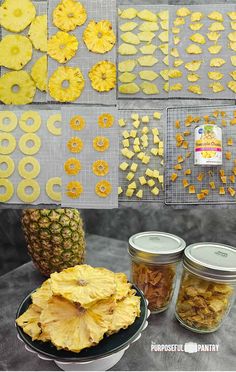 pineapple slices and other fruit are on display