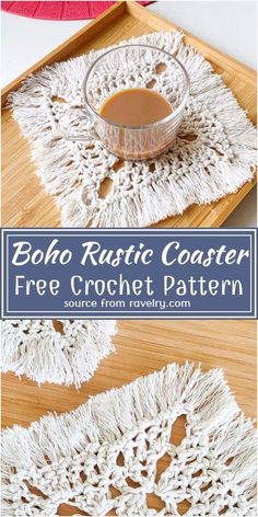 crocheted doily with text that reads boho rustic coaster free crochet pattern