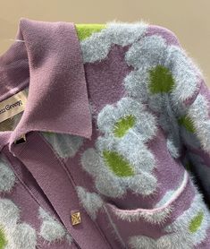 Lilac Colorblock Fluffy Flowers Cardigan | The8 - Seventeen L Spring Green Color Block Cardigan, Trendy Spring Collared Cardigan, Spring Color Block Cardigan, Fluffy Flowers, The8 Seventeen, Flower Cardigan, Fashion Chingu, Seventeen The8, Bow Collar