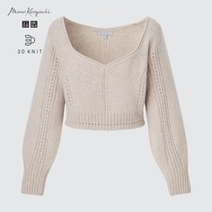 Lovely contoured knit silhouette. Semi-sheer and perfect for layering. Uniqlo Japan, Long Sleeve White Shirt, Mame Kurogouchi, Granny Chic, Uniqlo Women, Styling Ideas, Sheer Fabrics, Long Coat, Sleeve Sweater