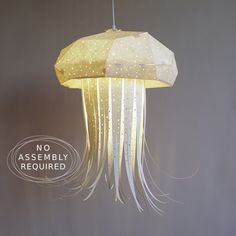 a light that has some kind of jellyfish hanging from it's side with the words no assembly required