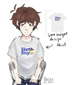 a drawing of a boy with his hands on his hips and the words iron budget design shirt below him