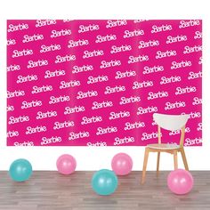 Smile and say, "Pink!" This plastic backdrop features a pink background with the Barbie(TM) logo and is the perfect addition to party supplies for a Barbie(TM)-themed event. For a movie watch party or a birthday bash, hang this backdrop in the entryway and encourage guests to snap some pictures on their way to join the fun. Plastic. (3 pcs. per unit) Assembled, 97 1/2" x 65". Simple assembly required. © Mattel Barbie Backdrop, Barbie Posters, Barbie Party Supplies, Sticky Tack, Barbie Malibu, Scene Setters, Barbie Birthday Party, Barbie Theme, Birthday Places