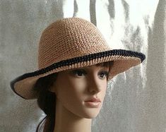 crocheted raffia straw sun summer hatbig lace brim hat | Etsy Summer Hat With Crochet Lace, Summer Beach Hats With Crochet Lace, Summer Beach Hat With Crochet Lace, Crochet Lace Hats For Summer Beach, Crochet Lace Summer Beach Hats, Summer Beach Crochet Lace Hats, Beach Crochet Hat Made Of Yarn, Summer Fedora Crochet Hat, Handmade Summer Brimmed Crochet Hat