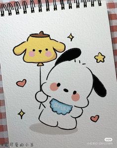 a drawing of a dog holding a balloon