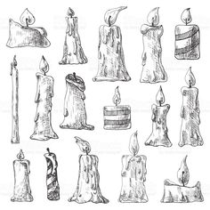 hand drawn candles with different shapes and sizes royalty photo - illustration on white paper stock photo