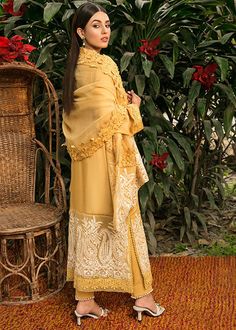 Mustard Yellow Outfit Indian, Yellow Outfit Indian, Pakistani Party Dresses, Latest Trouser Design, Mustard Yellow Outfit, Saira Shakira, Embroidered Salwar, Latest Dress Design, Cotton Slip