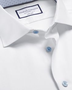 100% cotton, Available in classic, slim and extra slim fit, Non-iron, Semi-spread collar, Classic and slim fit: back pleats, Extra slim fit: back darts, Rounded button cuff with one button, Machine washable - Semi-Cutaway Non-Iron Collar Twill Shirt with Printed Trim - White | Men's Charles Tyrwhitt Semi-Cutaway Non-Iron Collar Twill Dress Shirt With Printed Trim - White Single Cuff Size Medium Cotton Button Machine, Charles Tyrwhitt Shirt, Twill Dress, Business Casual Shirts, Cutaway Collar, Iron Shirt, Charles Tyrwhitt, Twill Shirt, Monogram Fonts