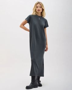 Women's Relaxed Tee Dress – Richer Poorer Casual Cotton Midi Dress With Side Slits, Casual Cotton Maxi Dress With Side Slits, Short Sleeve Cotton Dresses With Side Slits, Casual Short Sleeve Maxi Dress With Side Slits, Relaxed Fit Short Sleeve Washed Dress, Summer Washed Black Cotton Dress, Summer Cotton Dress In Washed Black, Short Sleeve Maxi Dress With Side Slits For Daywear, Womens Boxer Briefs