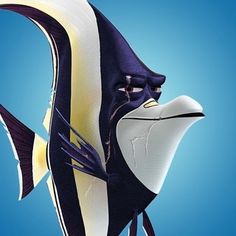 a cartoon fish with an angry look on its face and mouth, standing in front of a blue background