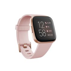 the fitbit smart watch is shown in pink