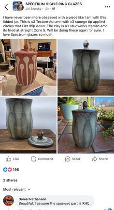 several pictures of vases with different shapes and sizes are shown on the instagram page