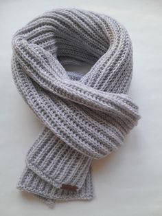 Classic men's hand-made knitted scarf. Soft, voluminous, warm. Yarn composition: wool 50% acrylic 50%. Size 180 cm x 27 cm. Cozy Gray Scarves For Cold Weather, Cozy Gray Scarf For Cold Weather, Casual Gray Winter Scarf, Men's Scarf, Crochet Baby Girl, Girls Vest