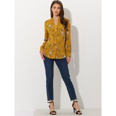 This floral-printed blouse will see you through the season in style. Floral prints and the boy's silhouette go into your wardrobe with this shirt which is softened with long sleeves and a floaty shape. In a pretty floral print, this long-sleeve blouse provides an option that could be dressed smartly for work or made casual for the weekend. With a button front and a classic collar, this blouse could be paired with your jeans or tucked into wide-leg culottes for a versatile look. Yellow Floral Print Relaxed Fit Shirt, Relaxed Fit Floral Print Button-up Blouse, Yellow Floral Print V-neck Blouse, Boy Silhouette, Yellow Floral Print Cotton T-shirt, Spring Abstract Print Button-up Blouse, Chiffon Wrap, Cowl Neck Long Sleeve, Sleeve Packaging