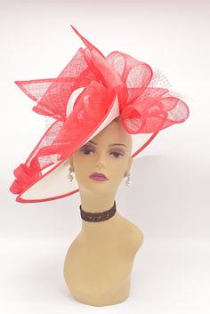 "✿*.Key Features.*✿ I can't describe it by words. Once you wear it, you will know how it looks. Beautiful! It is the most fun accessory you will ever wear to a wedding, an afternoon garden party or the horse races. Highly recommened! fascinator size: From front to back: 19.25\"(49cm) From left to right: 19.5\"(50cm) If you want other colors in this style, just search the same item code in my store, you will find them. ✿*.Tip.*✿ ❣️If you want a customized piece, please follow the instructions bel Red Fascinator For Kentucky Derby Wedding, Red Fascinator For Wedding At Kentucky Derby, Red Fascinator For Wedding At Royal Ascot, Red Wedding Fascinator With Feathers, Red Feathered Fascinator For Formal Occasions, Red Feathered Wedding Fascinator, Red Feathered Fascinator For Wedding, Adjustable Red Wedding Headpiece, Adjustable Red Headpiece For Wedding