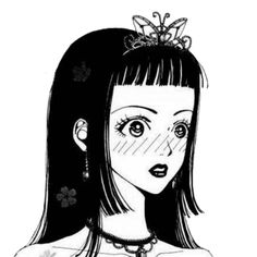 a drawing of a girl with long hair and a tiara on her head, looking to the side