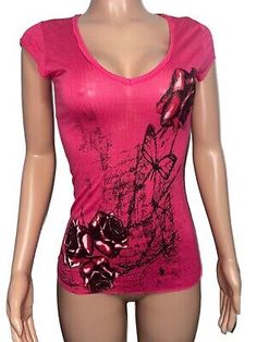 Y2K pink burnt-out floral t-shirt top v-neck sz L fairycore Cottage Barbiecore  | eBay Spring Y2k V-neck Tops, Y2k V-neck T-shirt For Spring, Spring V-neck Y2k Tops, Pink Rose Print T-shirt For Summer, Pink Floral Print Y2k Tops, Y2k Pink V-neck Top, Pink Y2k V-neck Top, Pink V-neck Y2k Top, Fitted Pink T-shirt With Floral Print